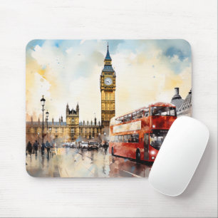 Big Ben and red bus in London Mouse Pad
