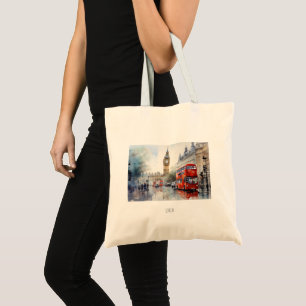  Big Ben and red buses in London Tote Bag