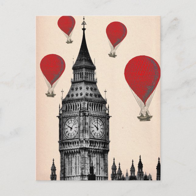 Big Ben and Red Hot Air Balloons 2 Postcard (Front)