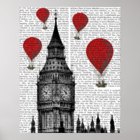 Big Ben and Red Hot Air Balloons