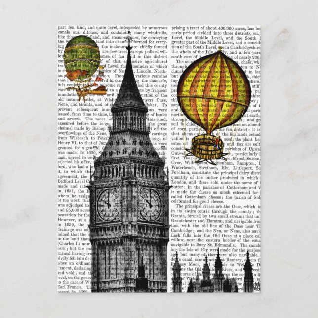 Big Ben and Vintage Hot Air Balloons Postcard (Front)