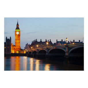 Big Ben and Westminster Bridge in the evening Poster