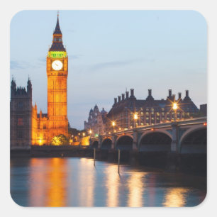 Big Ben and Westminster Bridge in the evening Square Sticker