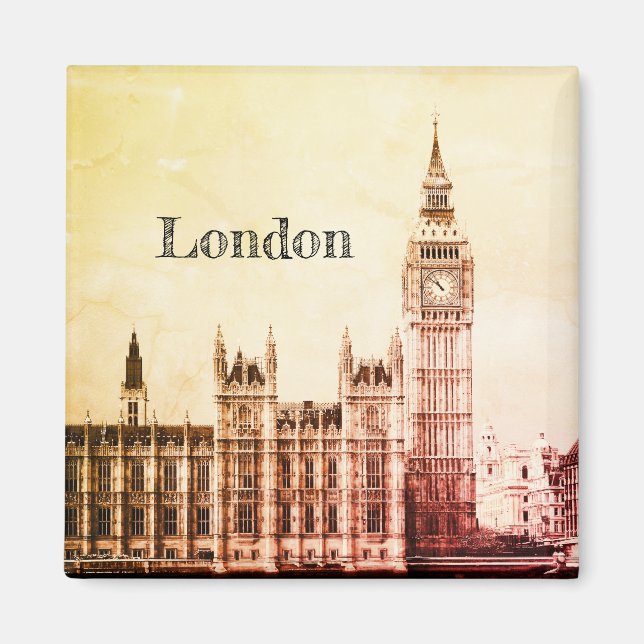 Big Ben Clock & London, Westminster / vintage UK   Magnet (Front)