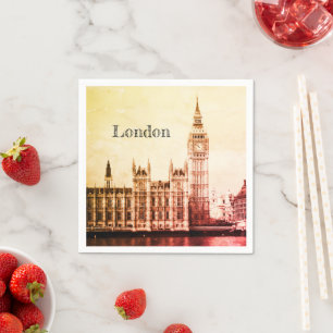 Big Ben Clock & London, Westminster / vintage UK Napkin