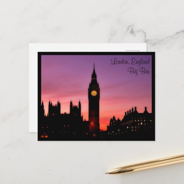 Big Ben Clock Tower in Sunset London England Postcard (Front/Back In Situ)