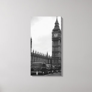 Big Ben en taxi cabs in black and white canvas