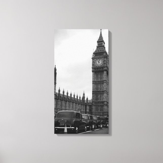 Big Ben en taxi cabs in black and white canvas (Front)