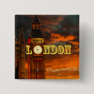 BIG BEN LONDON 2 INCH SQUARE BUTTON