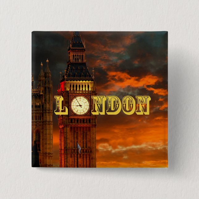 BIG BEN LONDON 2 INCH SQUARE BUTTON (Front)