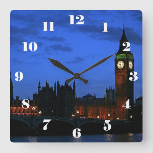 Big Ben London at night, with numbers Square Wall Clock
