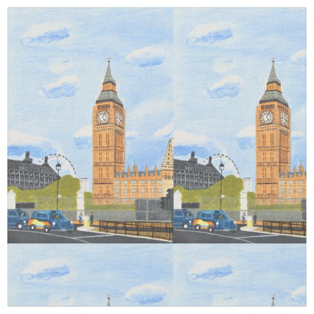 Big Ben London cotton fabric  (Close Up)