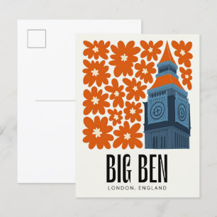 Big Ben London England abstract travel floral art Postcard