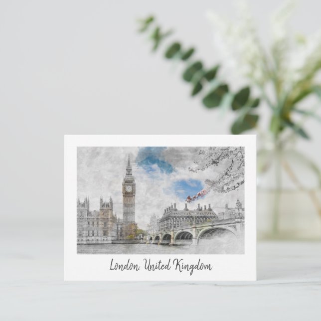 Big Ben London – Vintage Travel Illustration  Postcard (Standing Front)