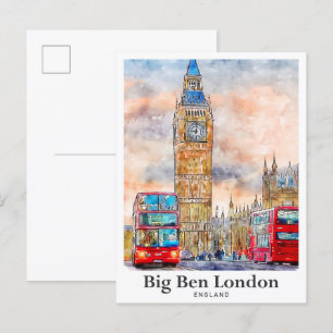 Big Ben London Watercolor Sketch Hand Drawn  Postcard