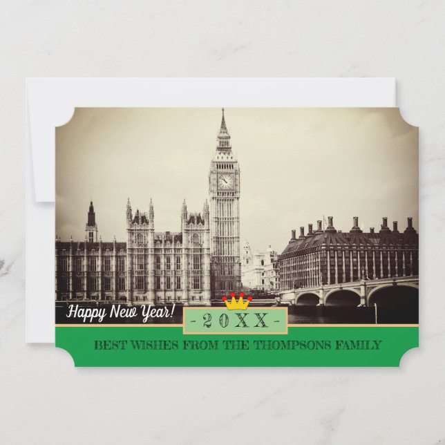 Big Ben London, Westminster & Happy New Year! Card (Front)