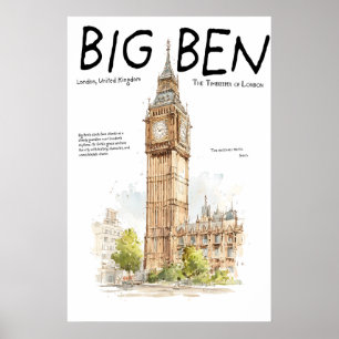 Big Ben Poster  London Clock Tower  United Kingdom