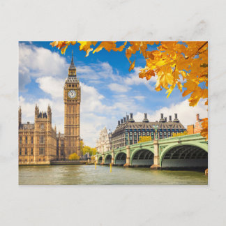 Big Ben With Autumn Leaves, London Postcard