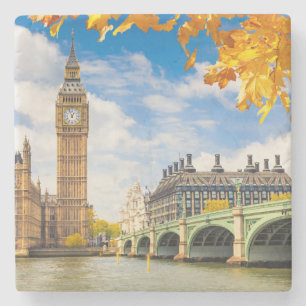 Big Ben With Autumn Leaves, London Stone Coaster