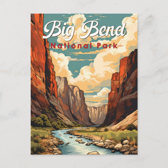Big Bend National Park Illustration Retro Postcard (Front)