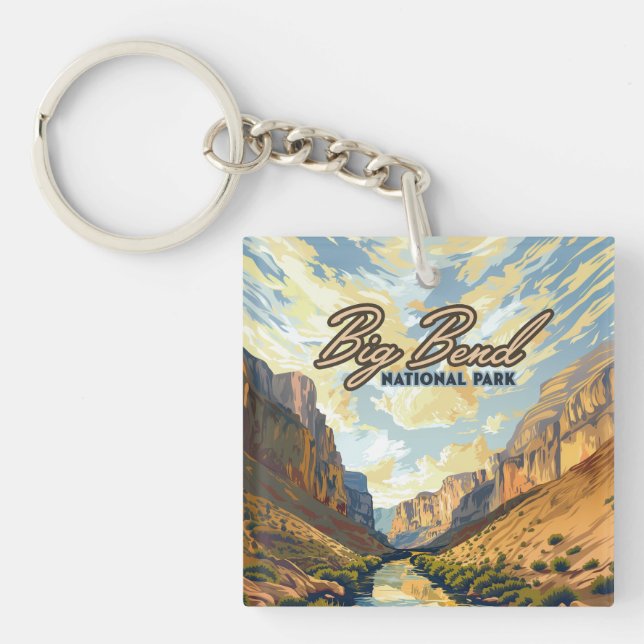Big Bend National Park Texas Desert Retro Keychain (Front)