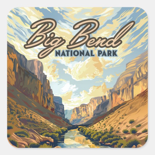 Big Bend National Park Texas Desert Retro Square Sticker (Front)