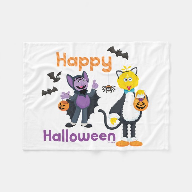 Big Bird and Count | Happy Halloween Fleece Blanket (Front (Horizontal))