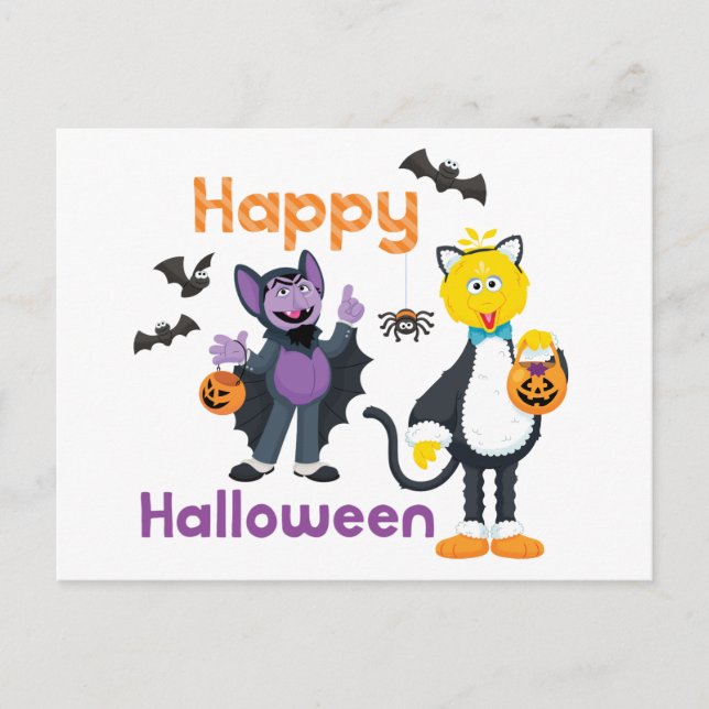 Big Bird and Count | Happy Halloween Postcard (Front)