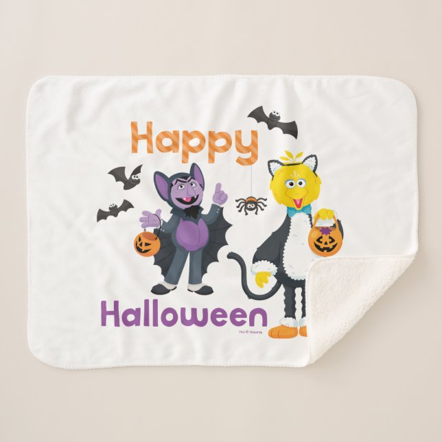 Big Bird and Count | Happy Halloween Sherpa Blanket (Front (Horizontal))