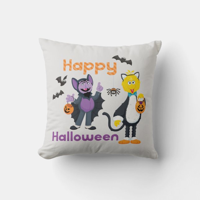 Big Bird and Count | Happy Halloween Throw Pillow (Front)
