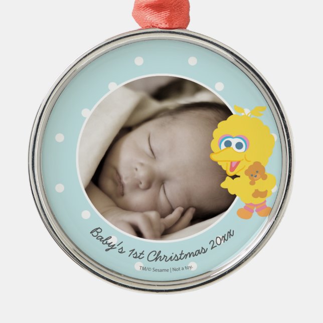 Big Bird | Baby's First Christmas - Add Your Name Metal Ornament (Front)