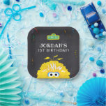 Big Bird Chalkboard Confetti Birthday Paper Plate<br><div class="desc">Set the tone for a fun-filled celebration with these Sesame Street birthday plates featuring Big Bird! The design showcases Big Bird’s cheerful smile and iconic yellow feathers, paired with a playful chalkboard background and colorful confetti accents. Perfect for kids’ birthday parties, these vibrant and whimsical plates are fully customizable, making...</div>