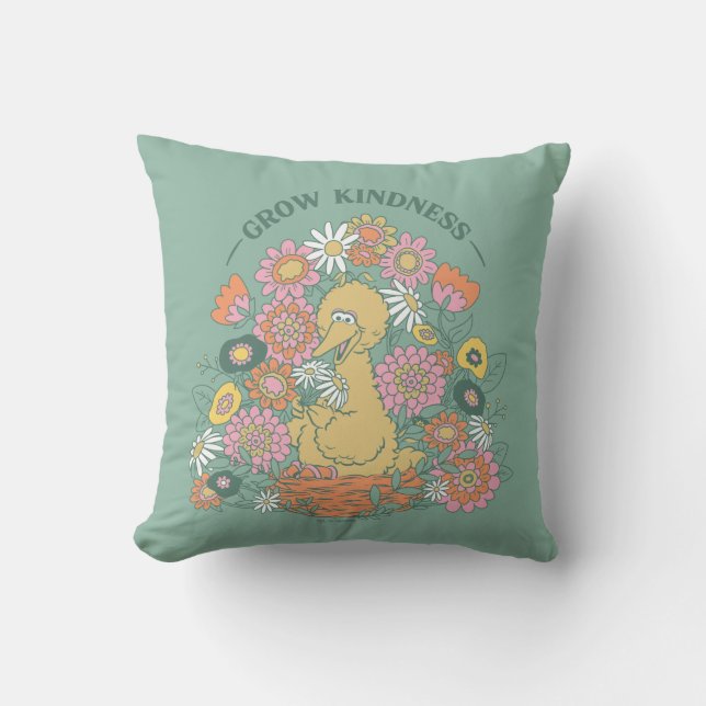 Big Bird | Grow Kindness Floral Graphic Throw Pillow (Front)