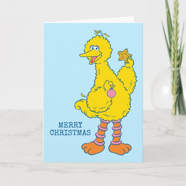 Big Bird Holding Christmas Ornaments Card (Front)