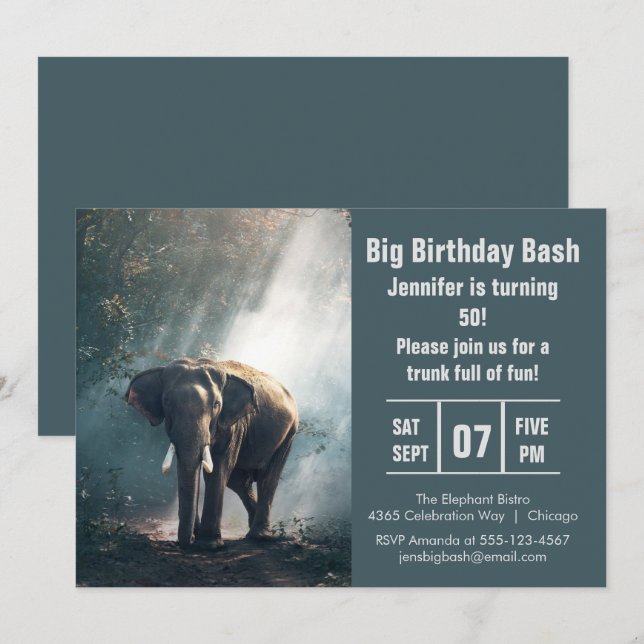 Big Birthday Bash Elephant Photo Invitation (Front/Back)