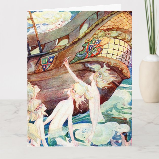 Big Birthday Mermaids Sisters and Ship Card (Front)