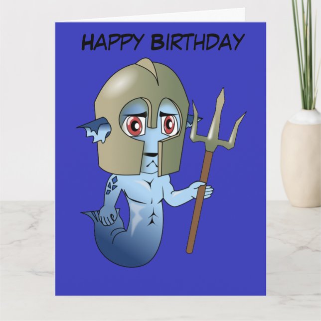 Big Birthday Merman Neptune's Warrior Card (Front)