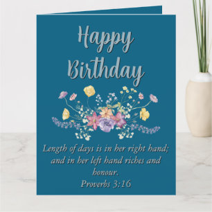 Big Birthday Mom Blue Floral Scriptural Text  Card
