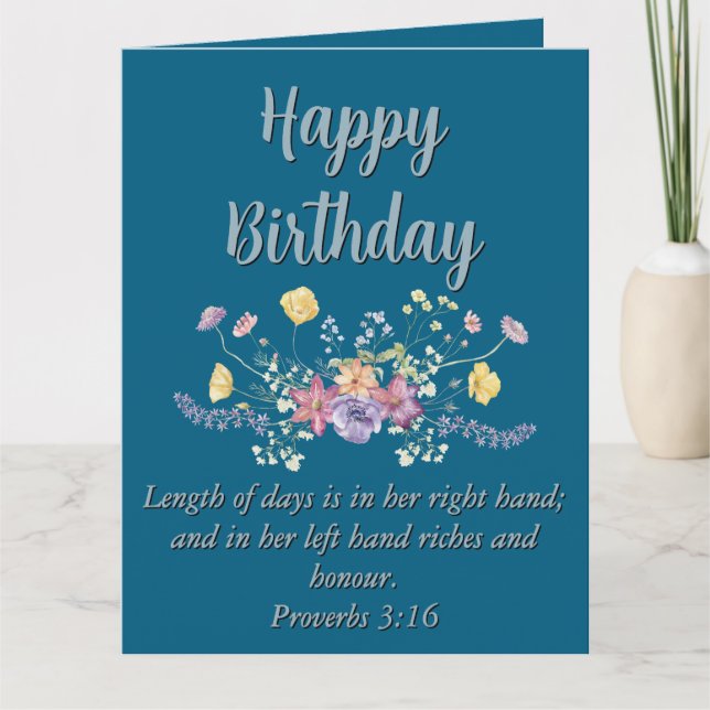 Big Birthday Mom Blue Floral Scriptural Text  Card (Front)