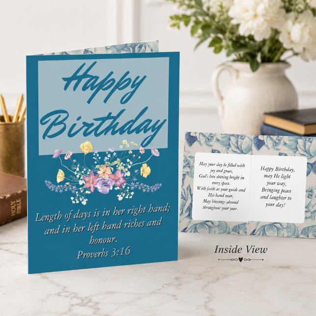 Big Birthday Mom Blue Floral Scriptural Text  Card (Creator Uploaded)