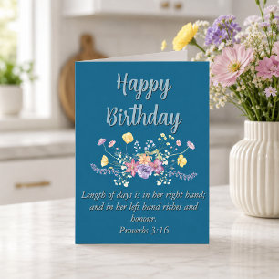 Big Birthday Mom Blue Floral Scriptural Text  Card