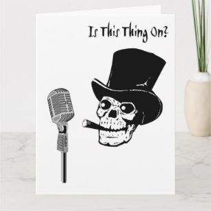 Big Birthday Skull in Top Hat with Microphone Card