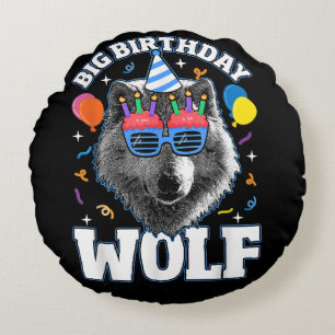 Big Birthday Wolf for Wolves Round Pillow