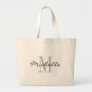 Big black and white name monogram jumbo tote bags