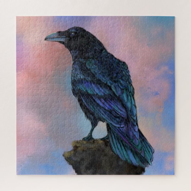 Big Black Common Raven At Sunset Puzzle Gift (Vertical)