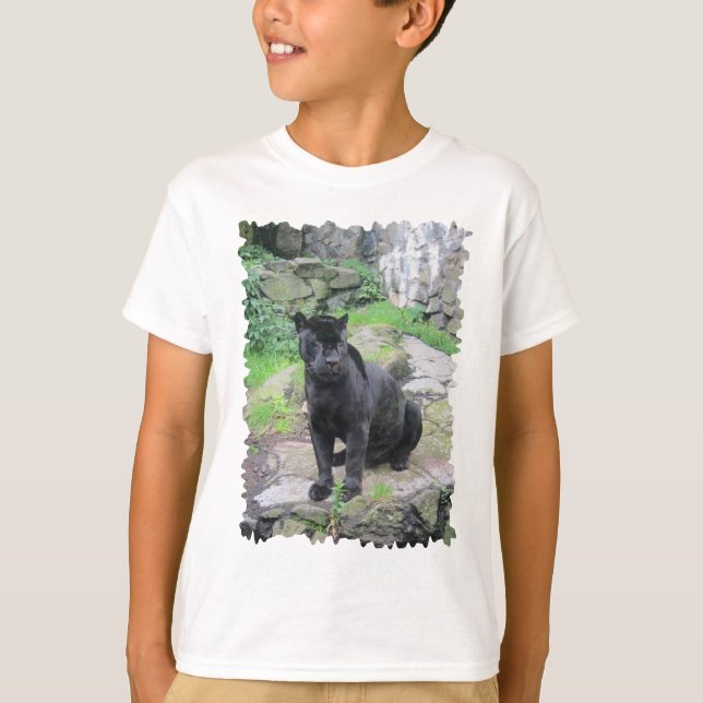 Big Black Jaguar Cat on Sitting on Rock T-Shirt (Front)