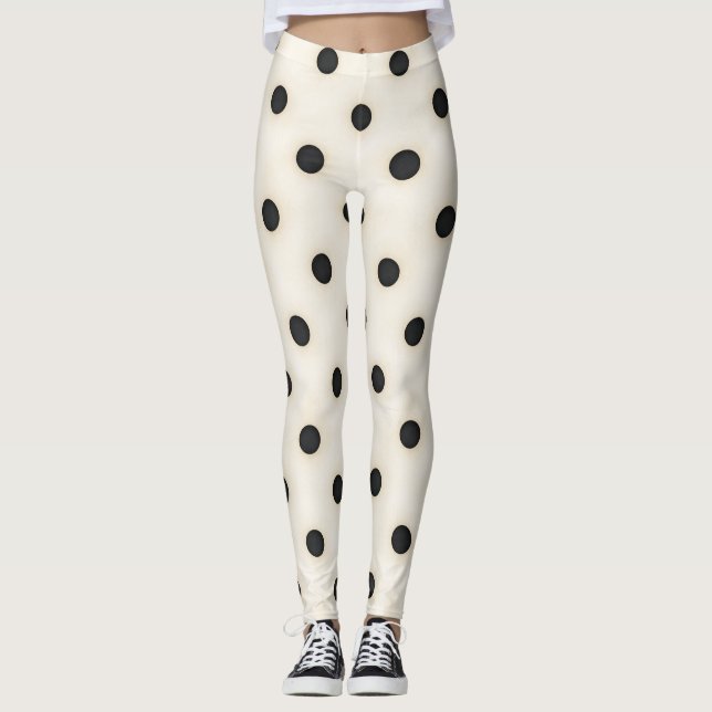 Big Black Polka Dots on Antique White Leggings (Front)