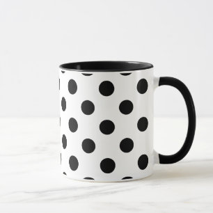 big black polka dots on white background mug