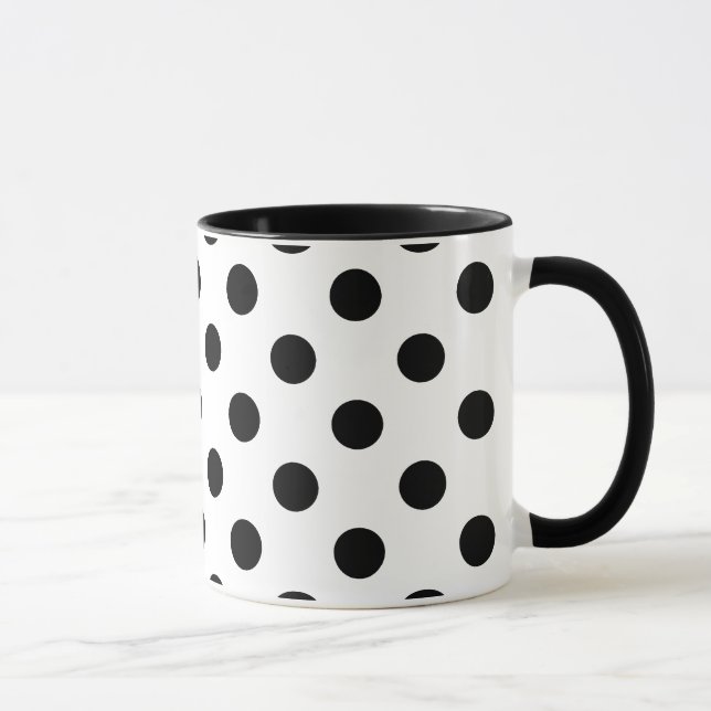 big black polka dots on white background mug (Right)