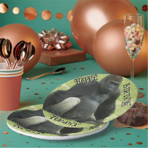 Big Black Sitting Gorilla Paper Plate